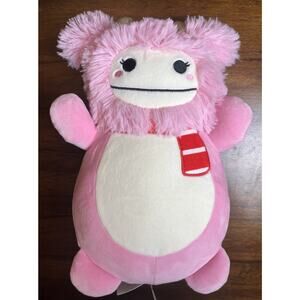 Squishmallows HugMees Brina the Pink Bigfoot 10" Plush W/ Horns Scarf Sasquatch